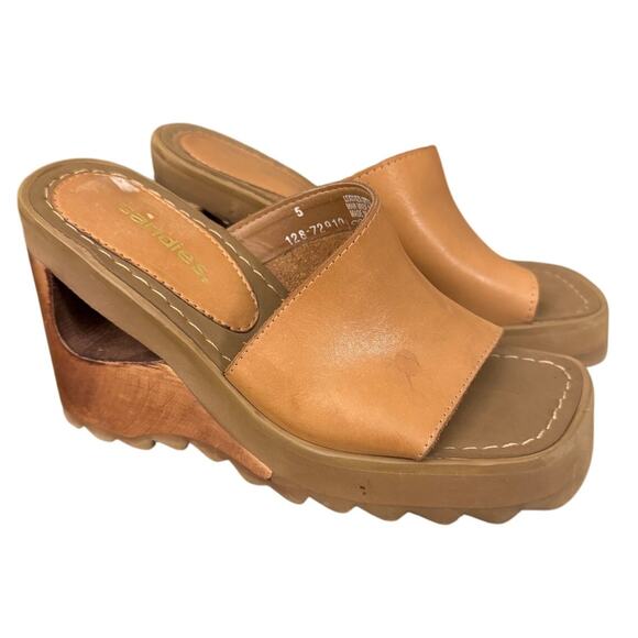 Candies Vintage Y2K Chunky Wedge Platform Sandals Cut Out Wood Heels - 5 - Picture 1 of 8